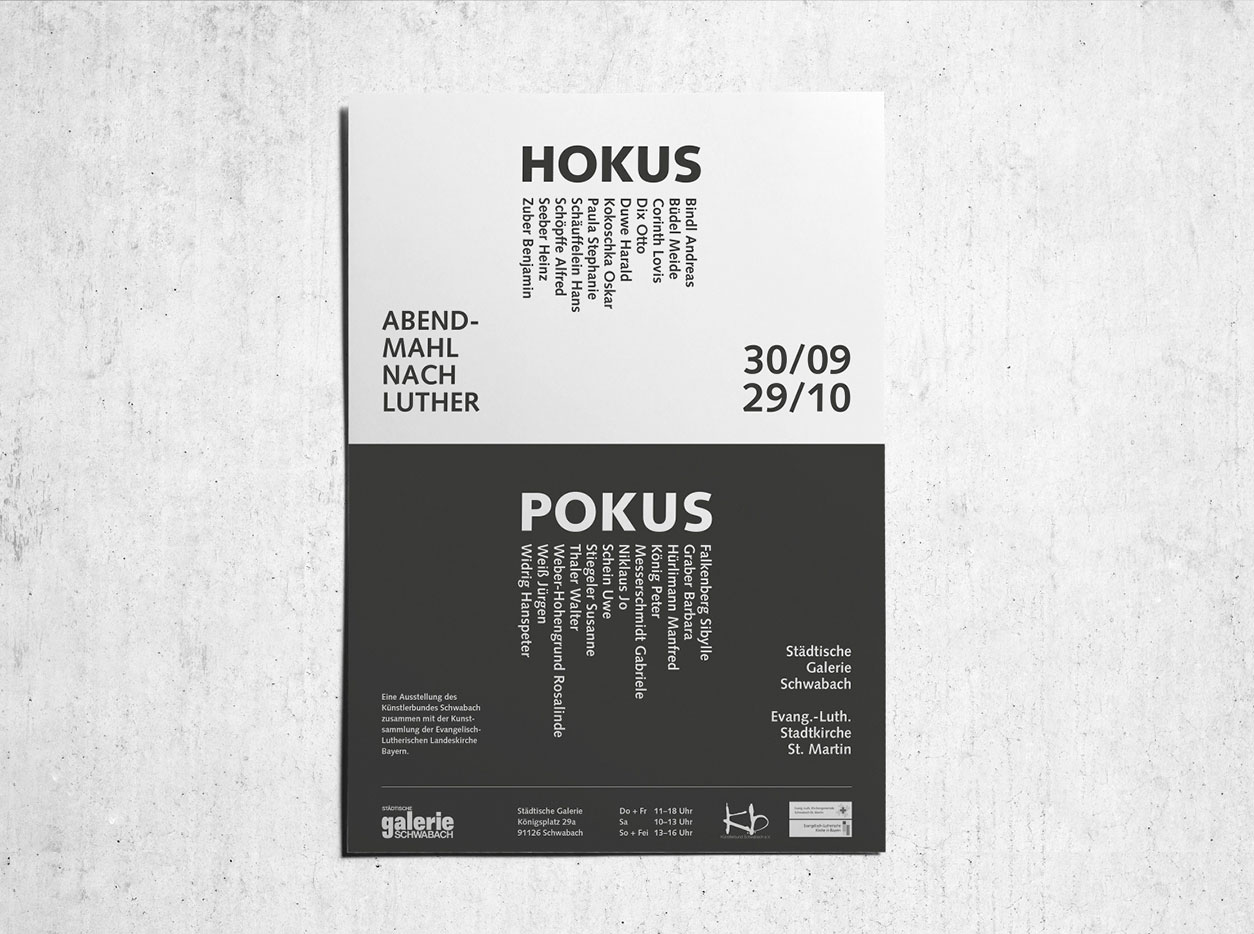 Ausstellungskatalog HOKUS POKUS, Layout und Design der Poster und Einladungskarten Katharina Rasp | München